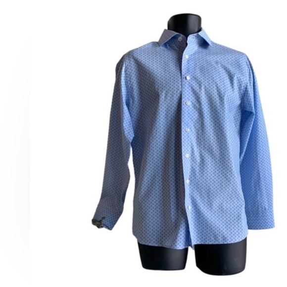 BESPOKE trim fit button down men's shirt, blue small paisley print neck 15 - Picture 2 of 8